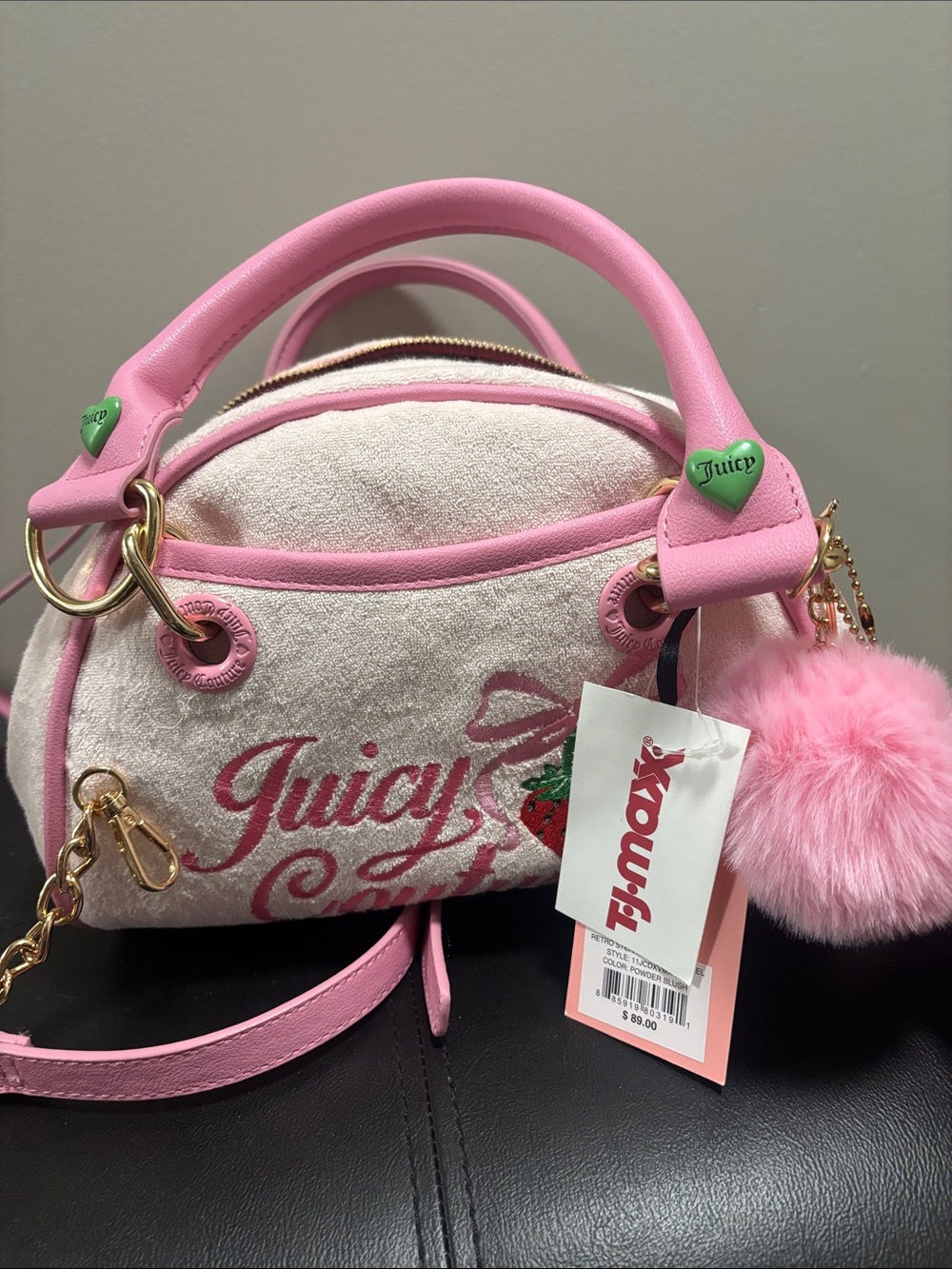 Juicy Couture Pink & Cream Terry Mini Satchel with Pom Charm
